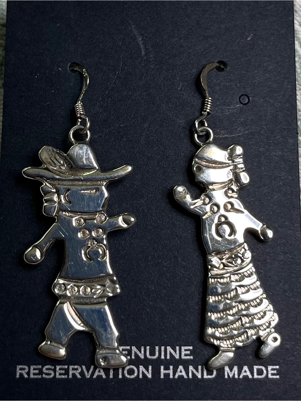 Allison Manuelito Sterling Silver Navajo Couple Dangle Earrings